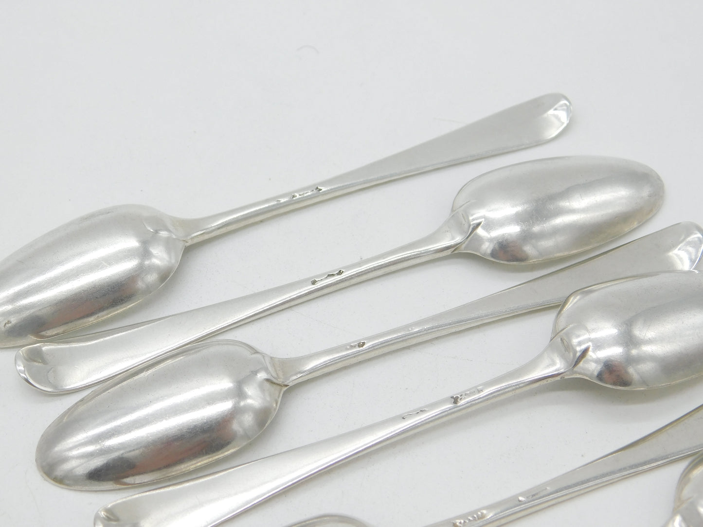 Early Georgian Set of Six Sterling Silver Bright Cut Tea Spoons Antique c1770