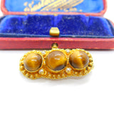 Victorian 22ct Gold Cannetille Tiger's Eye & Seed Pearl Sweetheart Brooch c1840