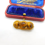 Victorian 22ct Gold Cannetille Tiger's Eye & Seed Pearl Sweetheart Brooch c1840