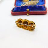 Victorian 22ct Gold Cannetille Tiger's Eye & Seed Pearl Sweetheart Brooch c1840