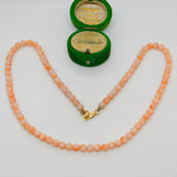 9ct Yellow Gold & Carved Angel Skin Coral Beaded Necklace Antique c1920