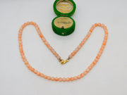 9ct Yellow Gold & Carved Angel Skin Coral Beaded Necklace Antique c1920