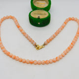 9ct Yellow Gold & Carved Angel Skin Coral Beaded Necklace Antique c1920