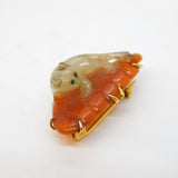 19th Century Chinese 20ct Gold & Carved Jade Cat Brooch Pendant Antique c1880s