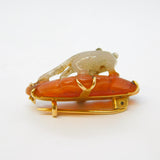 19th Century Chinese 20ct Gold & Carved Jade Cat Brooch Pendant Antique c1880s