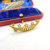 Victorian 15ct Gold Seed Pearl Set Crescent & Star Sweetheart Brooch c1860