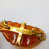 19th Century Chinese 20ct Gold & Carved Jade Cat Brooch Pendant Antique c1880s