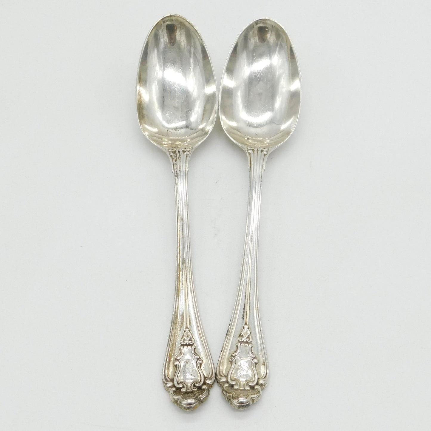 Victorian Sterling Silver Marlborough Pattern Serving Spoon Pair Antique 1841
