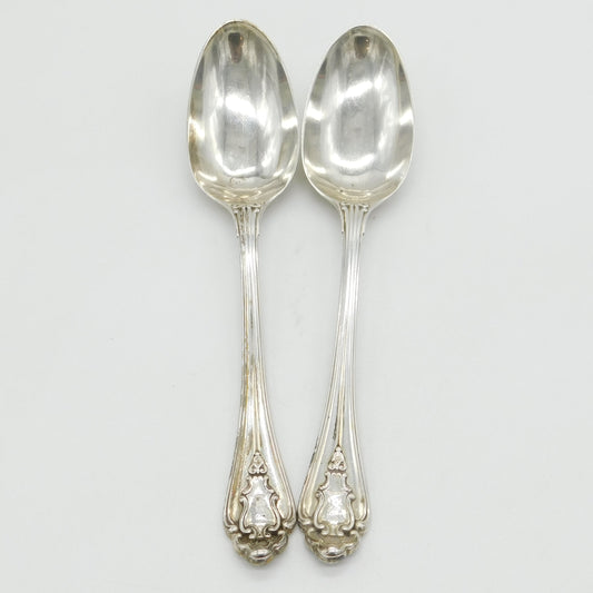 Victorian Sterling Silver Marlborough Pattern Serving Spoon Pair Antique 1841