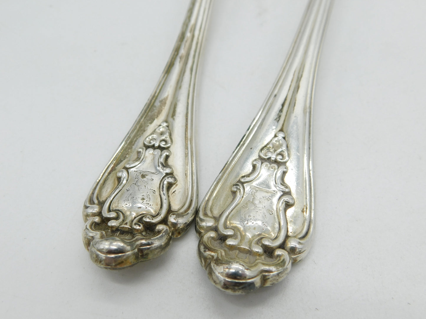 Victorian Sterling Silver Marlborough Pattern Serving Spoon Pair Antique 1841