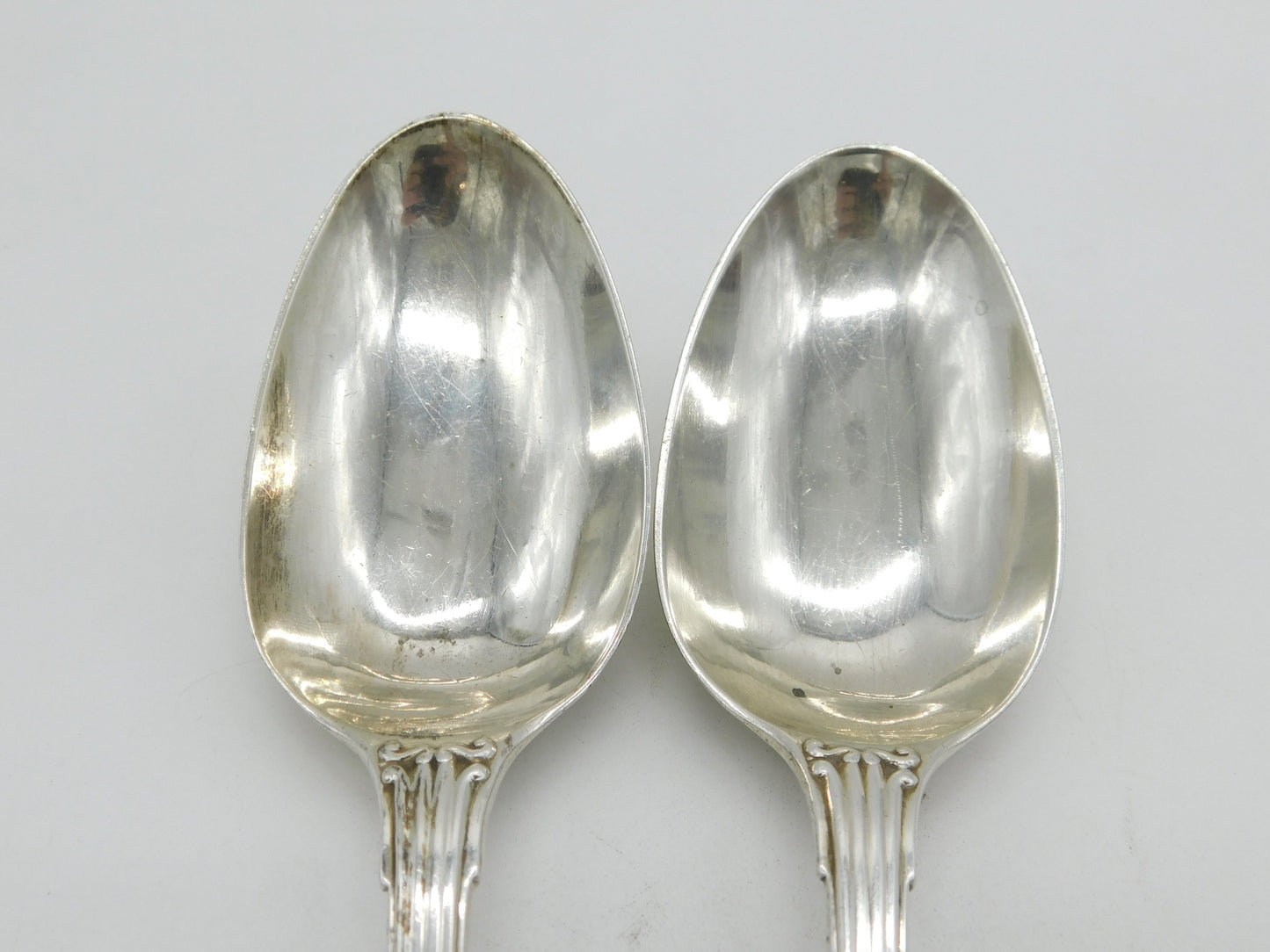 Victorian Sterling Silver Marlborough Pattern Serving Spoon Pair Antique 1841