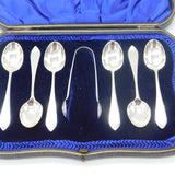 Boxed Set of Sterling Silver Tea Spoons & Tongs Antique 1914 London Art Deco