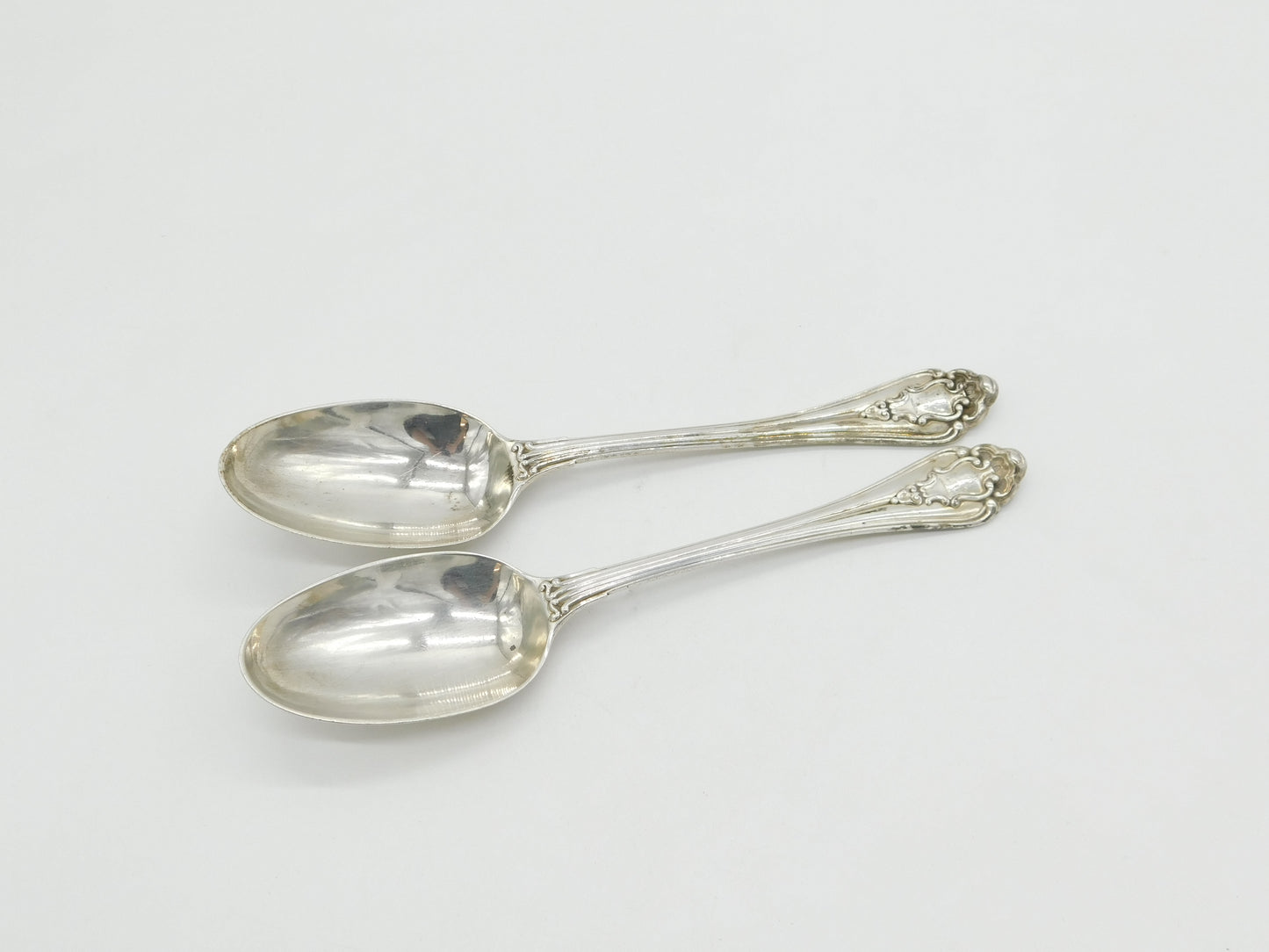 Victorian Sterling Silver Marlborough Pattern Serving Spoon Pair Antique 1841