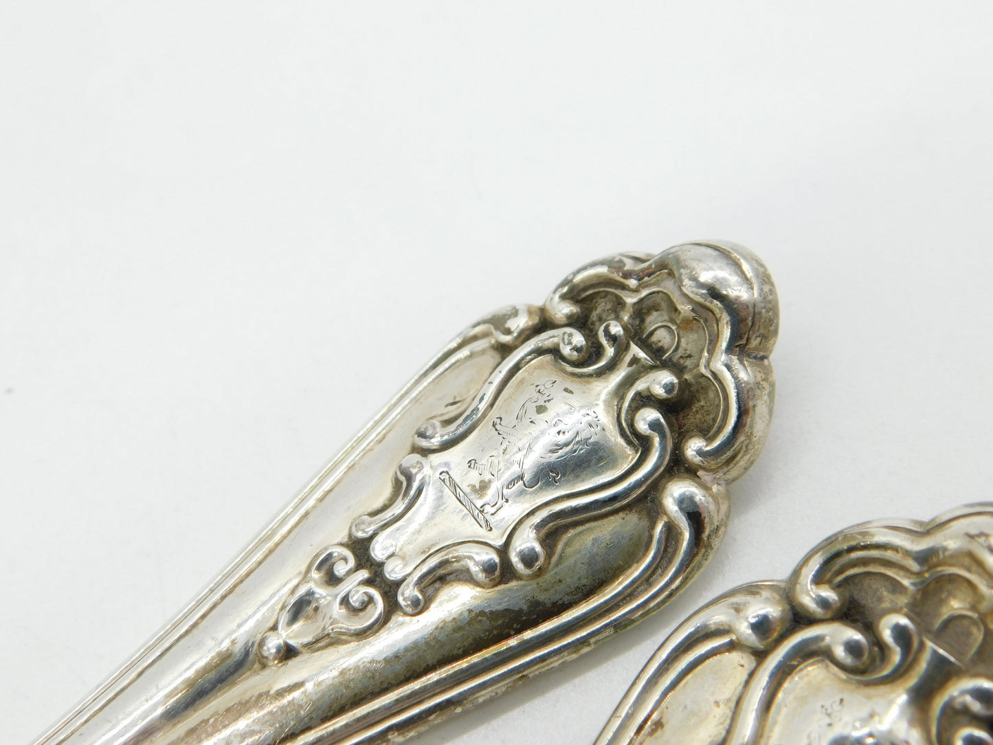 Victorian Sterling Silver Marlborough Pattern Serving Spoon Pair Antique 1841