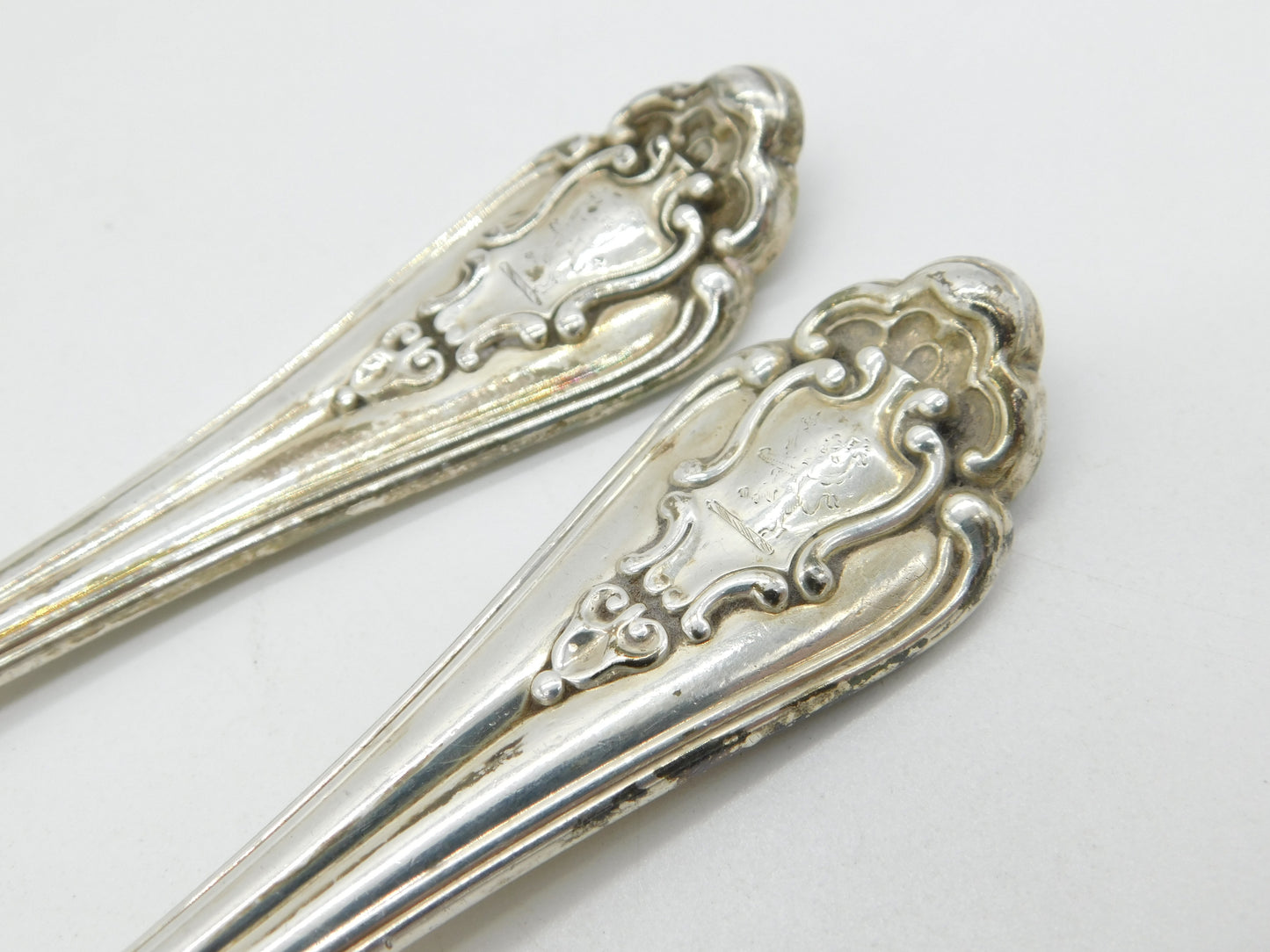 Victorian Sterling Silver Marlborough Pattern Serving Spoon Pair Antique 1841