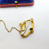 Victorian 15ct Gold, Tourmaline & Seed Pearl Swirl Sweetheart Brooch c1860