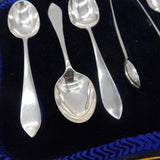 Boxed Set of Sterling Silver Tea Spoons & Tongs Antique 1914 London Art Deco