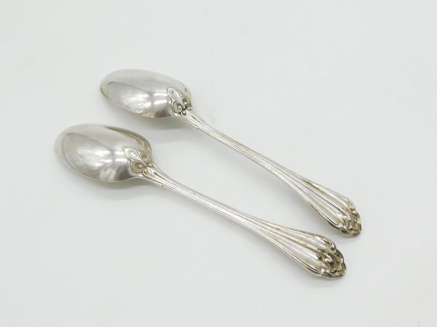 Victorian Sterling Silver Marlborough Pattern Serving Spoon Pair Antique 1841