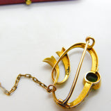 Victorian 15ct Gold, Tourmaline & Seed Pearl Swirl Sweetheart Brooch c1860