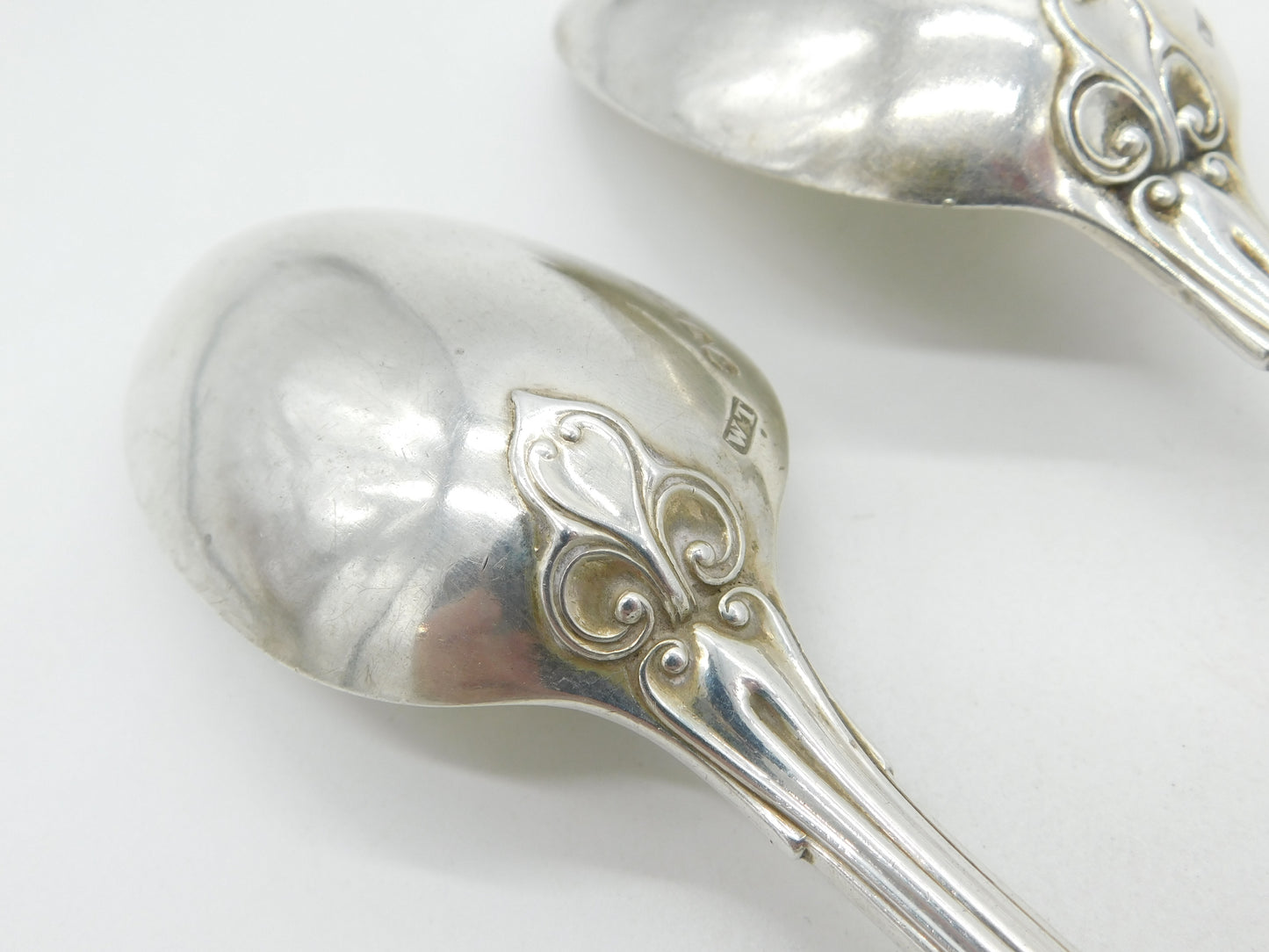 Victorian Sterling Silver Marlborough Pattern Serving Spoon Pair Antique 1841