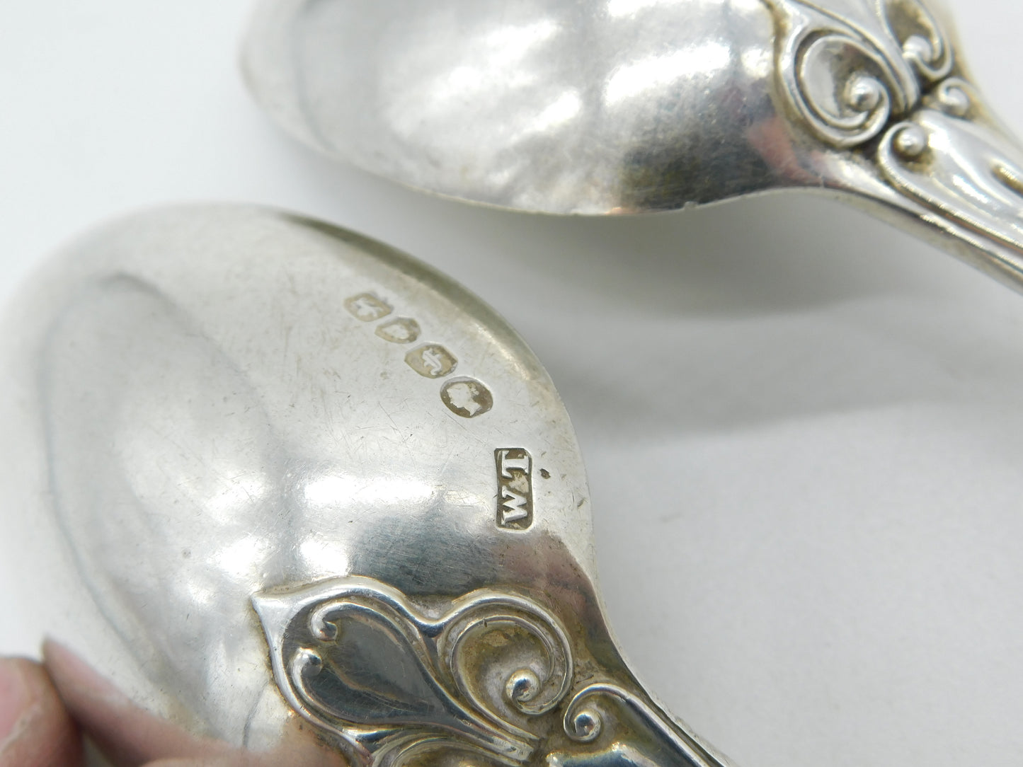 Victorian Sterling Silver Marlborough Pattern Serving Spoon Pair Antique 1841