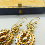 Pair Of Victorian 9ct Yellow Gold Etruscan Style Starburst Earrings Antique 1860