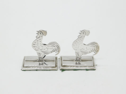 Pair of Edwardian Sterling Silver Chicken Cockerel Place Settings Antique 1910 Birmingham