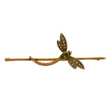Edwardian 15ct Gold, Peridot & Seed Pearl Dragonfly Insect Brooch Antique