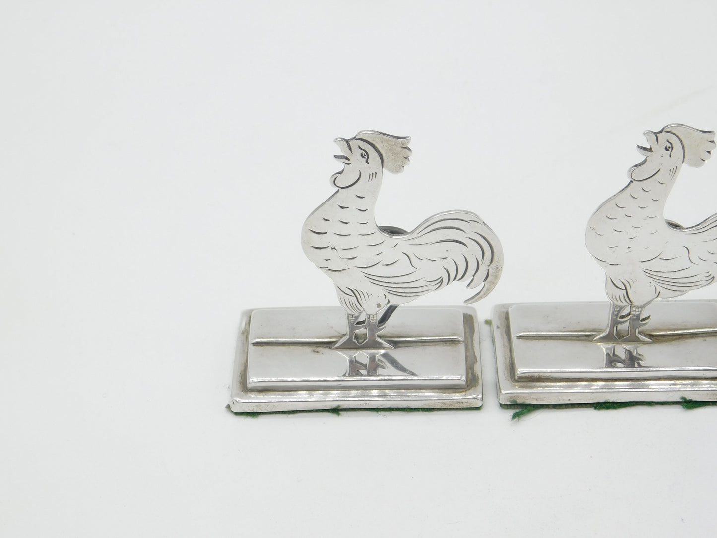 Pair of Edwardian Sterling Silver Chicken Cockerel Place Settings Antique 1910 Birmingham