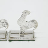 Pair of Edwardian Sterling Silver Chicken Cockerel Place Settings Antique 1910 Birmingham