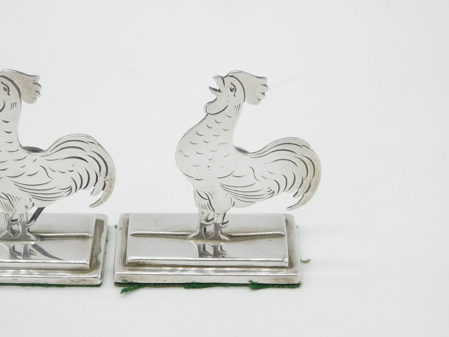 Pair of Edwardian Sterling Silver Chicken Cockerel Place Settings Antique 1910 Birmingham