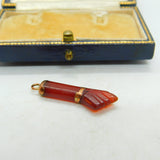 Victorian 9ct Rose Gold & Carved Carnelian Figa Hand Charm Pendant Antique