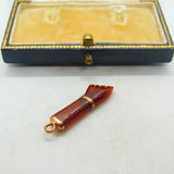 Victorian 9ct Rose Gold & Carved Carnelian Figa Hand Charm Pendant Antique