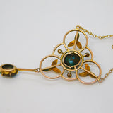 Edwardian 9ct Gold & Turquoise Set Floral Lavalier Necklace Antique c1910s