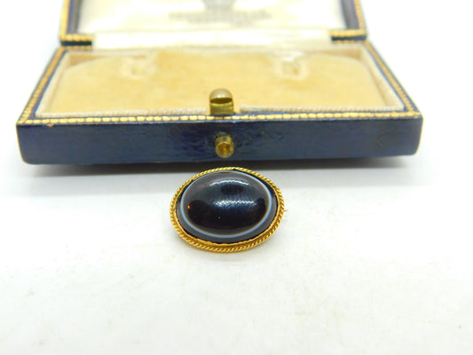 Victorian 15ct Gold & Cabochon Bulls Eye Agate Brooch Antique c1850