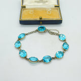 Sterling Silver & Faceted Blue Zircon Bracelet Antique c1920 Art Deco