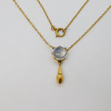 Victorian 10ct Yellow Gold Cabochon Moonstone Drop Pendant Necklace Antique