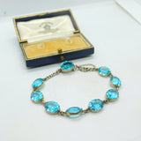 Sterling Silver & Faceted Blue Zircon Bracelet Antique c1920 Art Deco