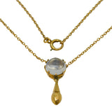 Victorian 10ct Yellow Gold Cabochon Moonstone Drop Pendant Necklace Antique