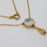 Victorian 10ct Yellow Gold Cabochon Moonstone Drop Pendant Necklace Antique