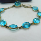 Sterling Silver & Faceted Blue Zircon Bracelet Antique c1920 Art Deco