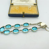 Sterling Silver & Faceted Blue Zircon Bracelet Antique c1920 Art Deco