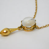 Victorian 10ct Yellow Gold Cabochon Moonstone Drop Pendant Necklace Antique