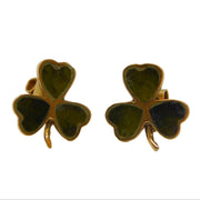 Irish Art Deco 9ct Gold & Connemara Marble Shamrock Stud Earrings Antique