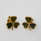 Irish Art Deco 9ct Gold & Connemara Marble Shamrock Stud Earrings Antique
