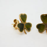 Irish Art Deco 9ct Gold & Connemara Marble Shamrock Stud Earrings Antique