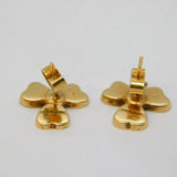 Irish Art Deco 9ct Gold & Connemara Marble Shamrock Stud Earrings Antique