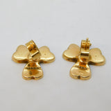 Irish Art Deco 9ct Gold & Connemara Marble Shamrock Stud Earrings Antique