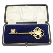 Boxed Sterling Silver Gilt Presentation Door Key Antique 1921 Birmingham Deco