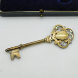 Boxed Sterling Silver Gilt Presentation Door Key Antique 1921 Birmingham Deco